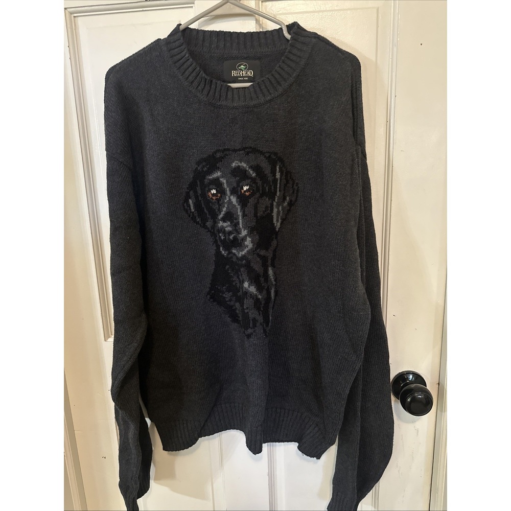 RedHead Vintage Black Labrador Retriever Pullover Cotton Sweater, Sz XXL